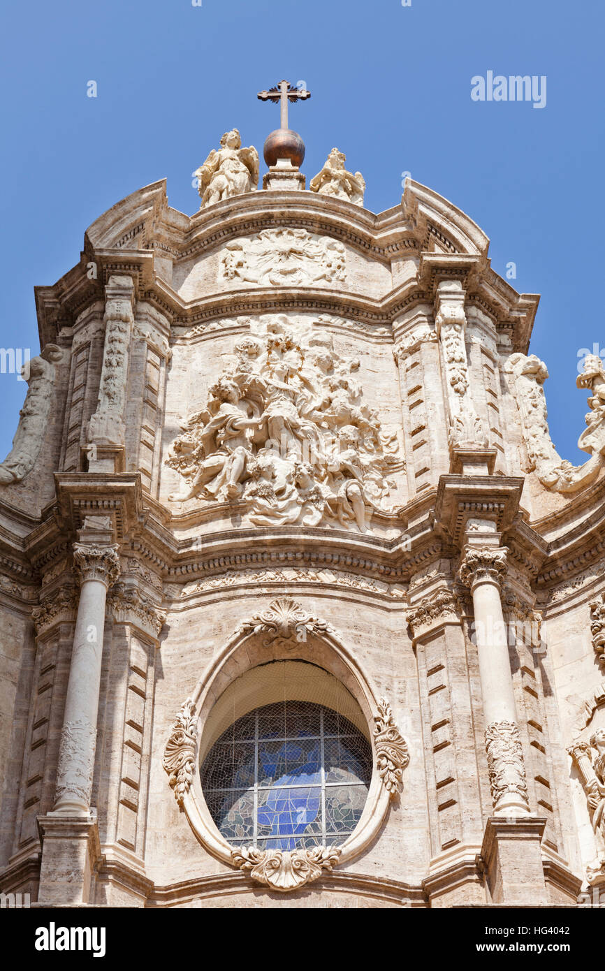 Exterior baroque facade detail of the Valencia Cathedral, Spain. Stock Photo