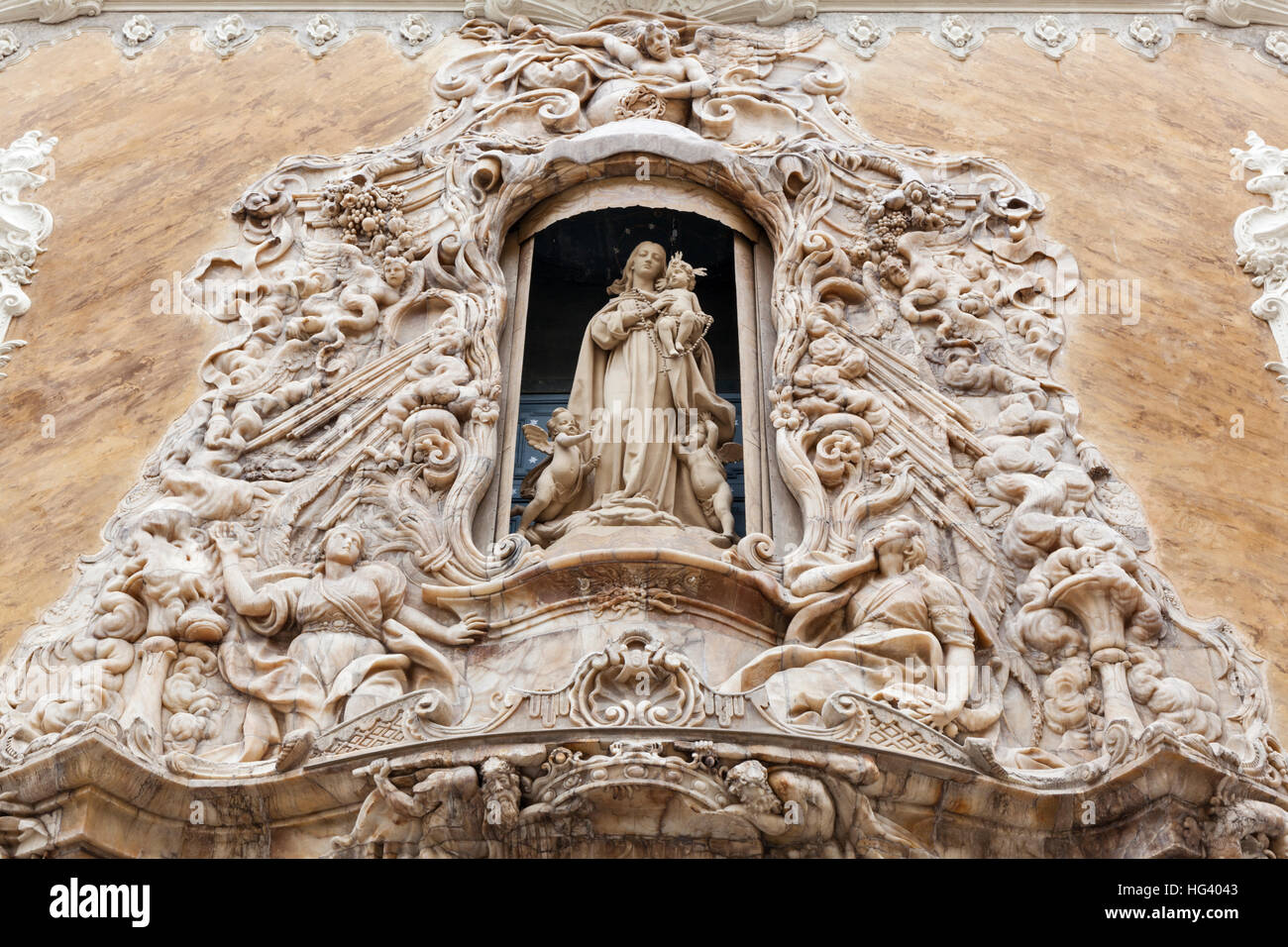 The Virgen del Rosario, enclosed in a niche, National Museum of Ceramics and Decorative Arts, Valencia, Spain Stock Photo