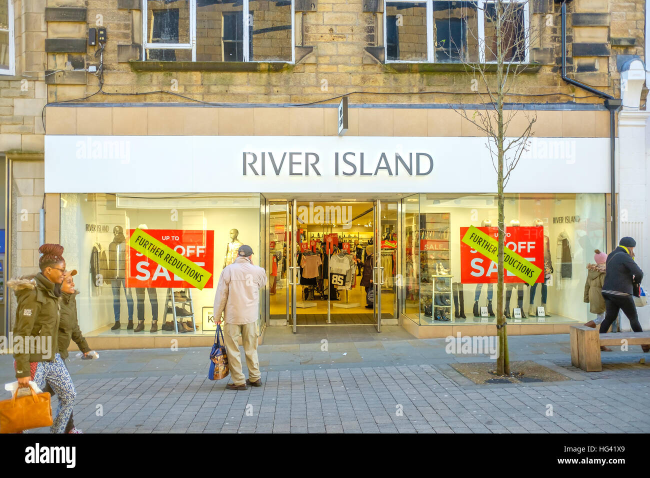 River Island with Sale Posters in window Stock Photo