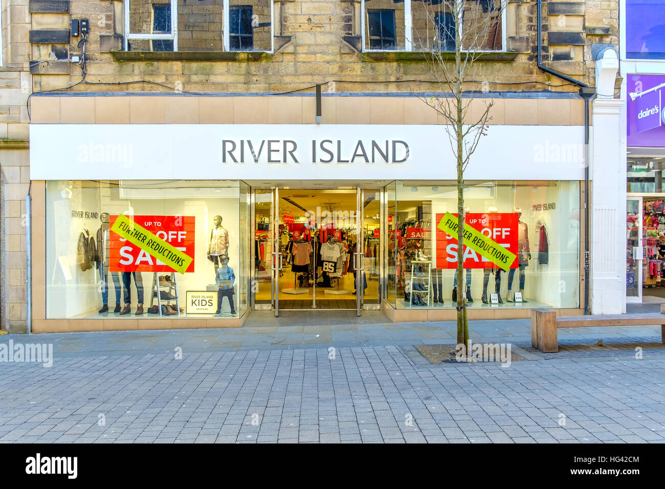 River Island Shop with Sale Posters in window Stock Photo