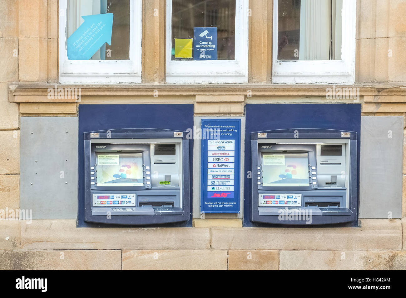 two ATM's outside Barclays Bank Lancaster Stock Photo