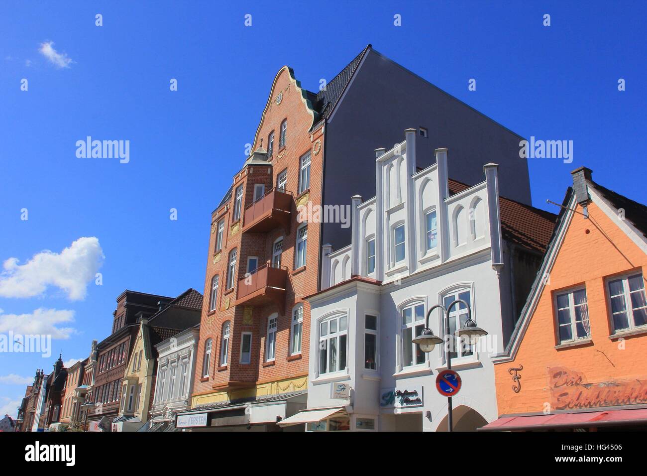 Front of different Gable Houses in Husum usage worldwide Stock Photo