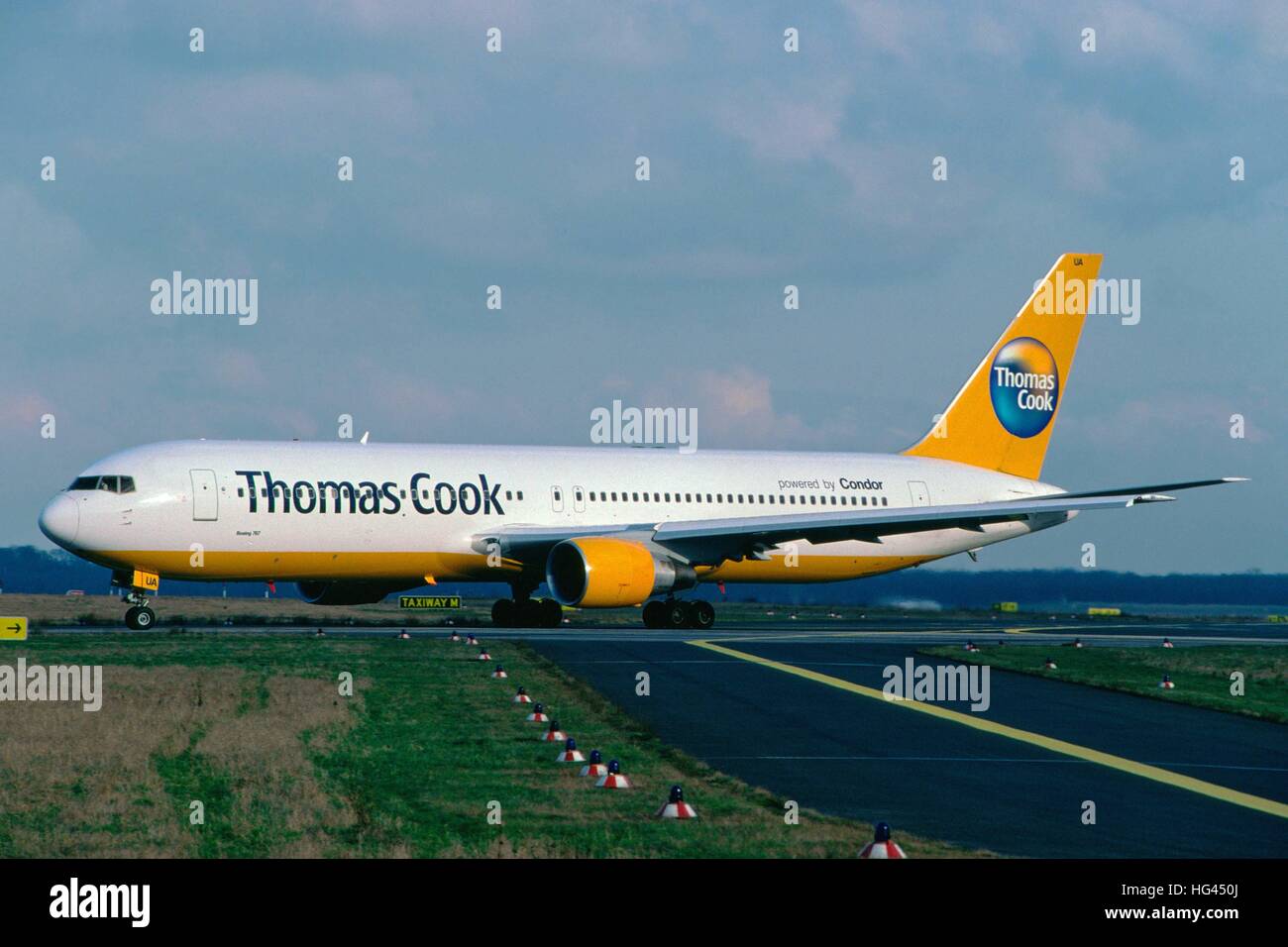 A Boeing 767300 passenger aircraft of german airline Condor is ready