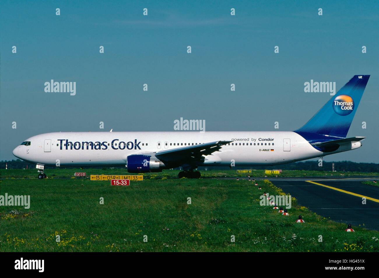 A Boeing 767300 passenger aircraft of german airline Condor is ready