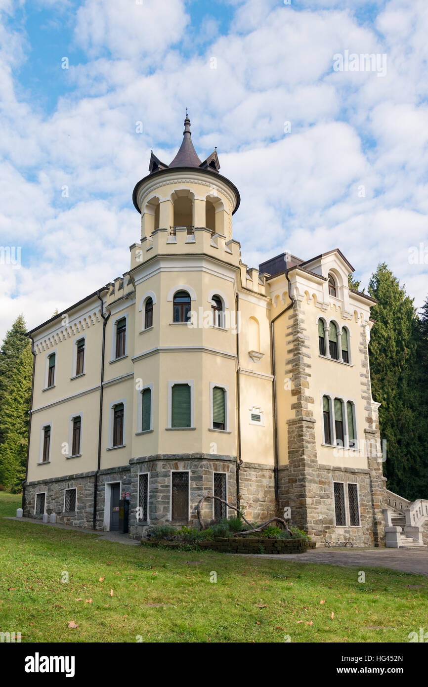 Levico Terme, Italy - December 4, 2016: Villa Paradiso in Art Nouveau style in the secular park of the Habsburgs. Stock Photo