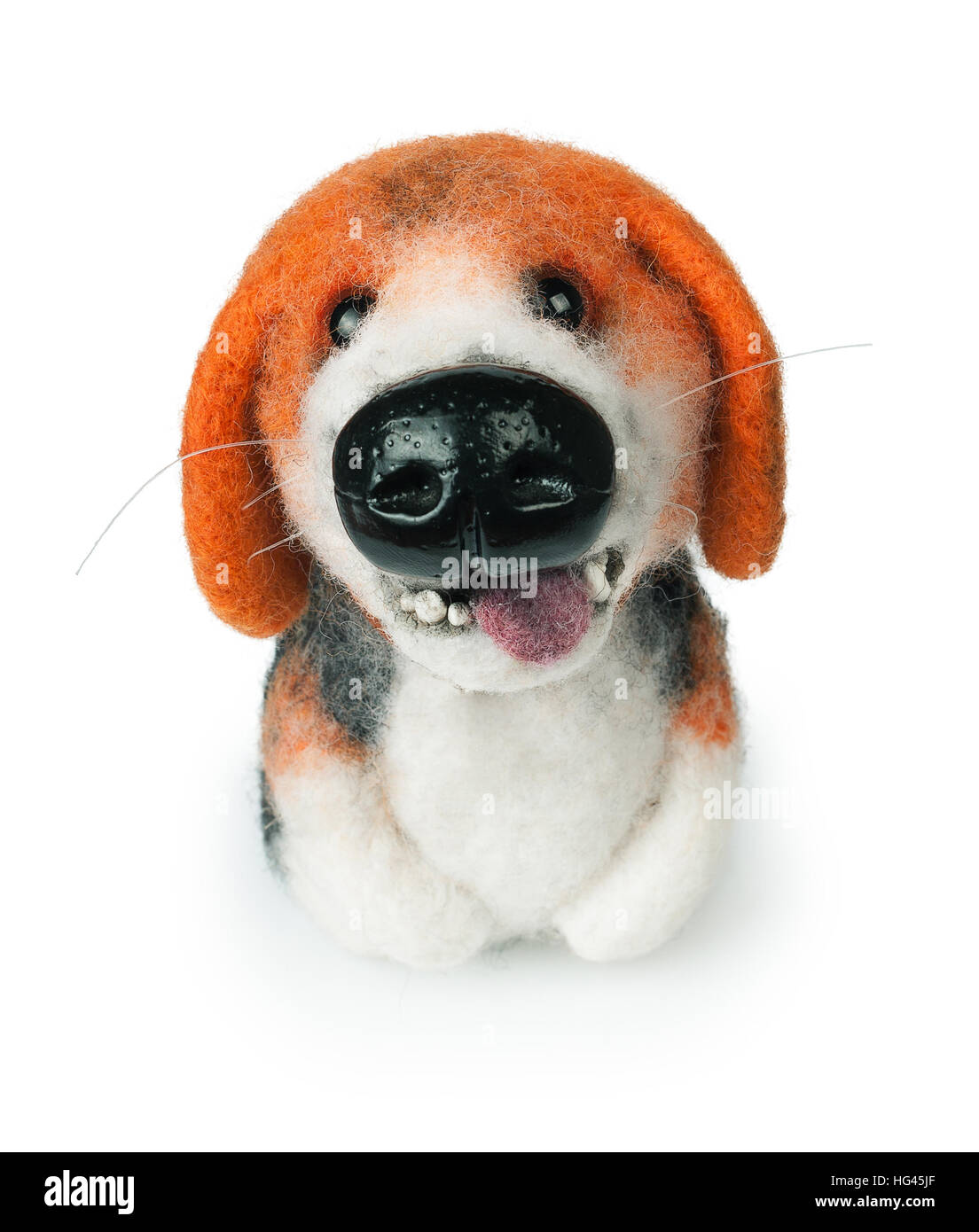 small felt  handmade toy dog isolated on white background Stock Photo