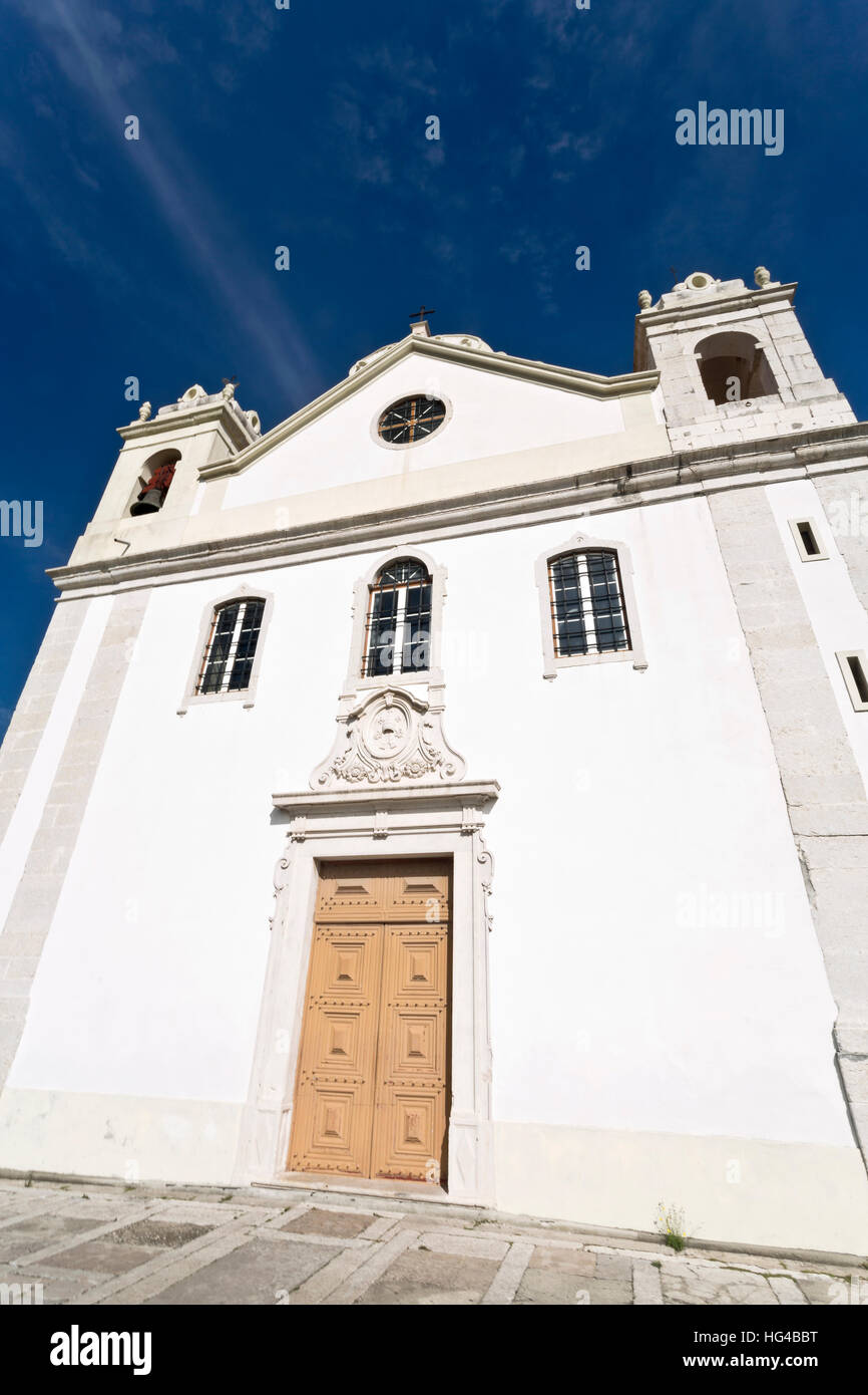 Facade of the 18th century Church of Saint Peter in the parish of Barcarena, Portugal Stock Photo