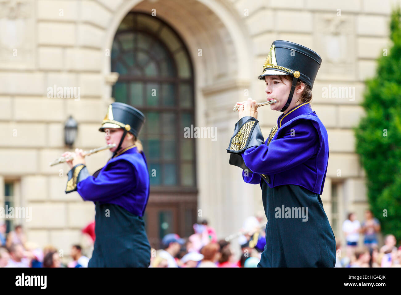 Washington, D.C., USA - July 4, 2015: Taylorville High School Tornado Marching Band in the annual National Independence Day Parade 2015. Stock Photo
