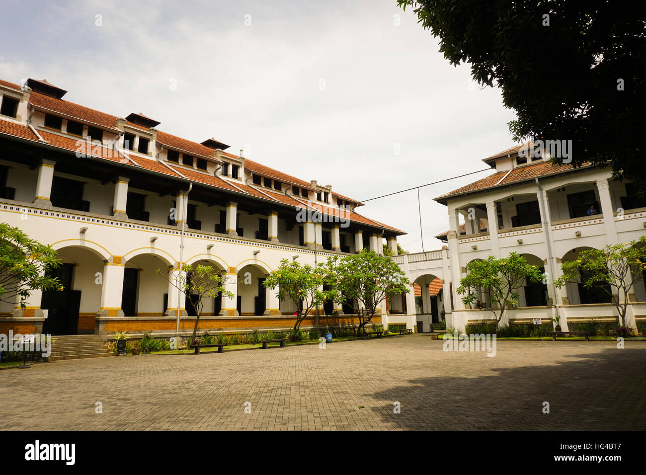 A large pavement field in the middle of Lawang Sewu building photo taken in Semarang Indonesia Stock Photo