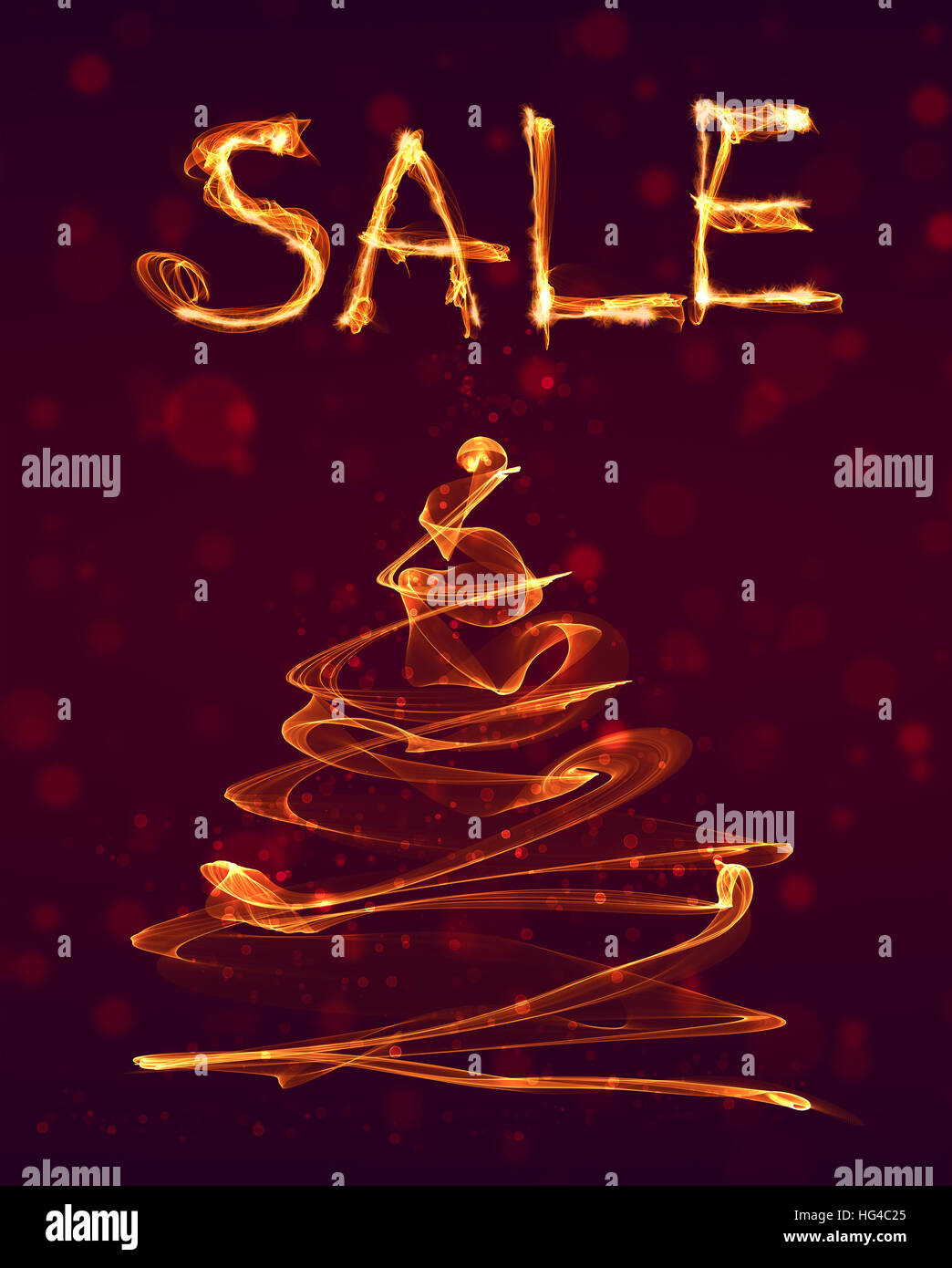 Big final sale, special hot sale offer background in fire, wave and bokeh with holiday fir tree. Banner or poster for e-commerce, shop, store. Stock Photo