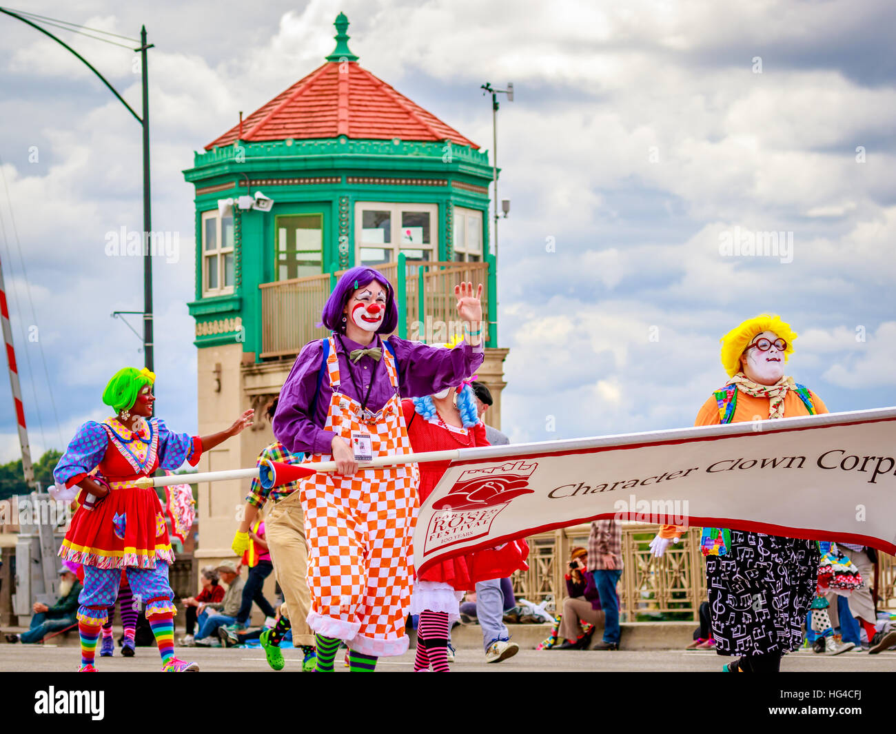 Portland, Oregon, USA - June 11, 2016: Character Clown Corps in the Grand Floral Parade during Portland Rose Festival 2016. Stock Photo