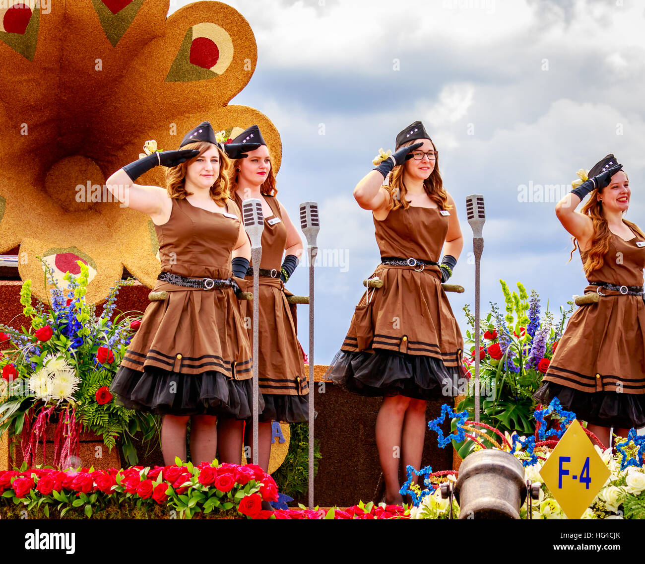Oregon Rose Float Portland, Oregon, USA - June 11, 2016: Battle Ground Rose Float in the ...