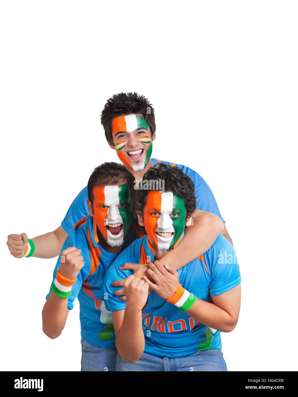 Excited male cricket supporters with cheering Stock Photo