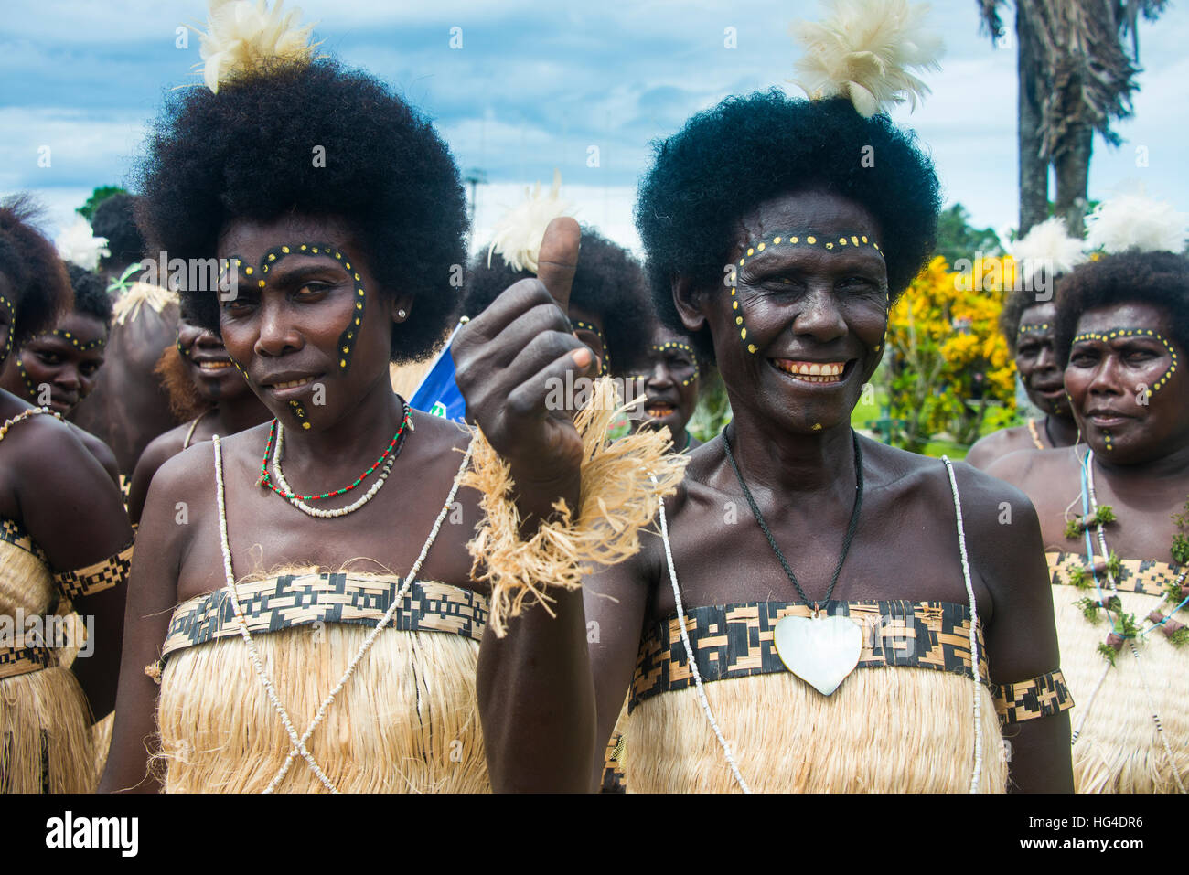 Traditionally dressed women from a Bamboo band in Buka, Bougainville, Papua New Guinea, Pacific Stock Photo