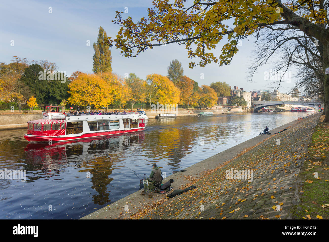 Autumn along the River Ouse in City Centre, York, Yorkshire, England, United Kingdom Stock Photo