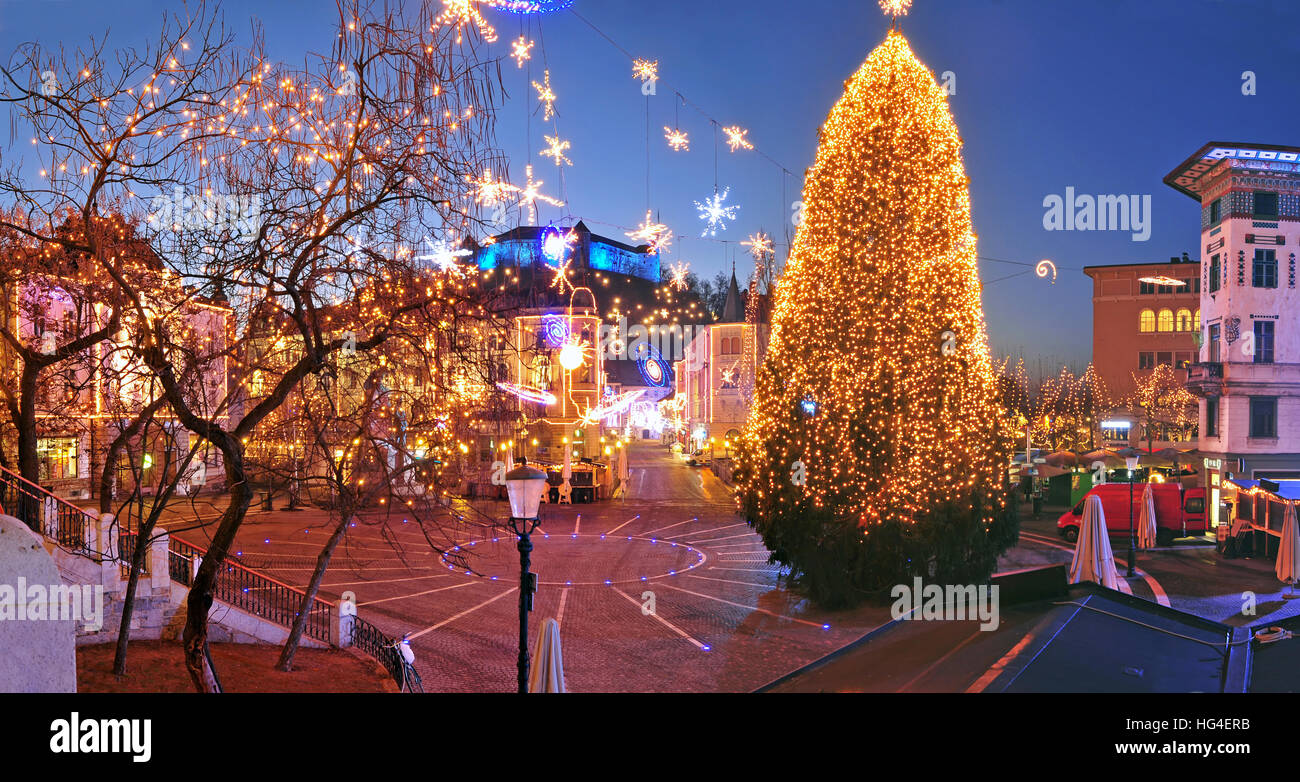 Preseren square, decorated for Christmas and New Years celebration Stock Photo
