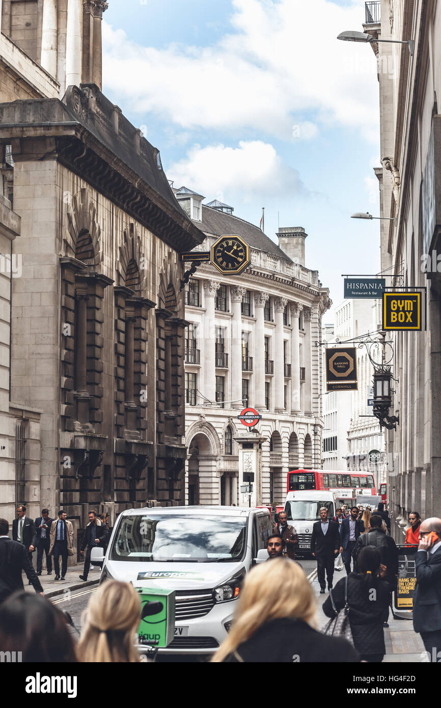 London, People walking on Cornhill street Stock Photo