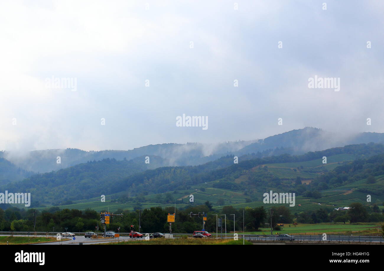 Cloudy hills in autumn Stock Photo