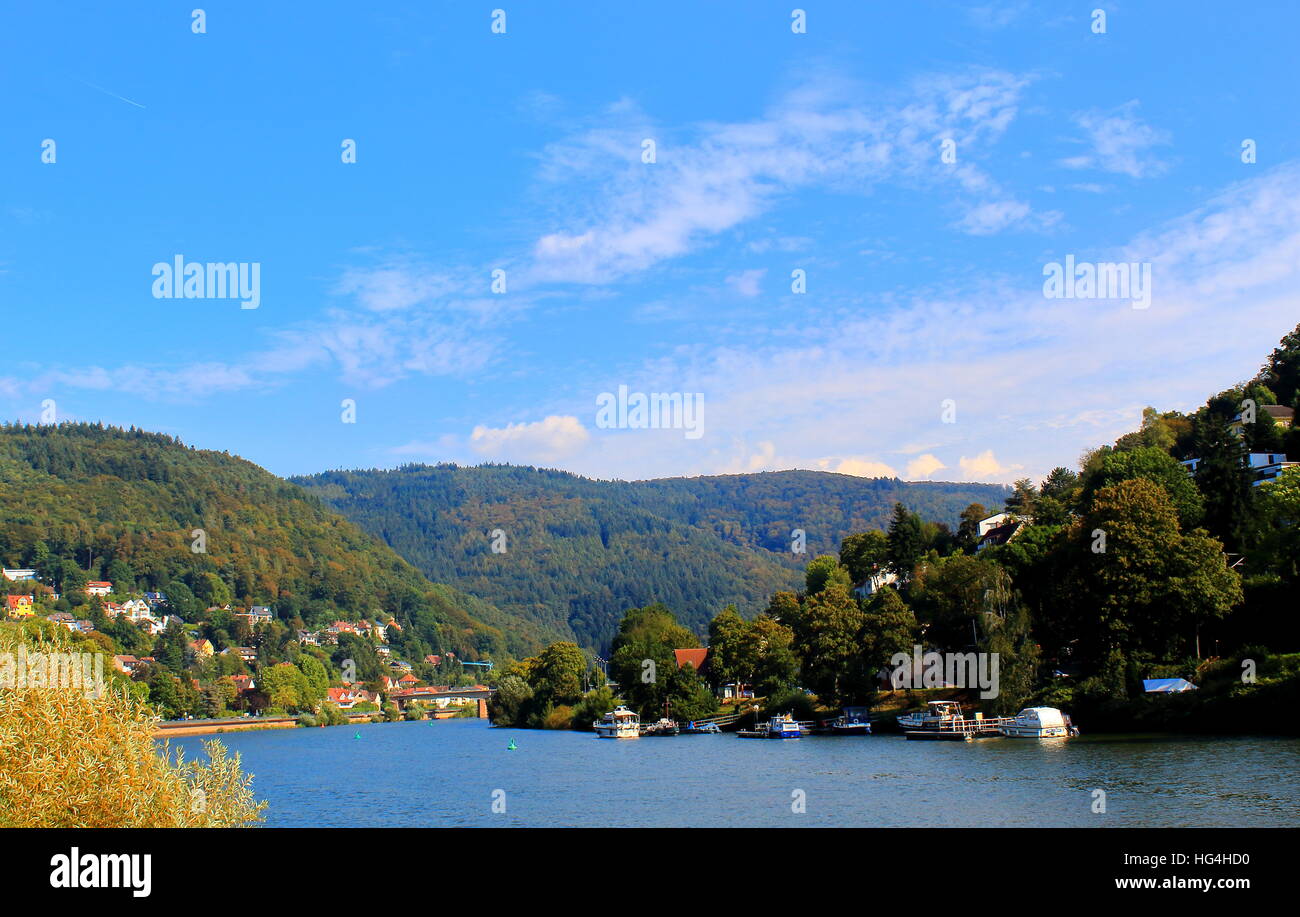 View over Neckar river with part of Heidelberg Stock Photo