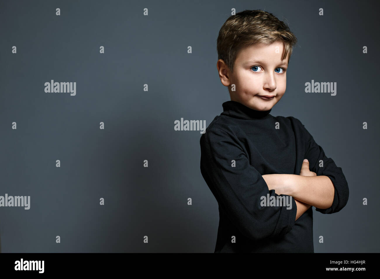 Boy Model Child Blonde Hair Eyes Blue Kid Shirt Male Grey Young