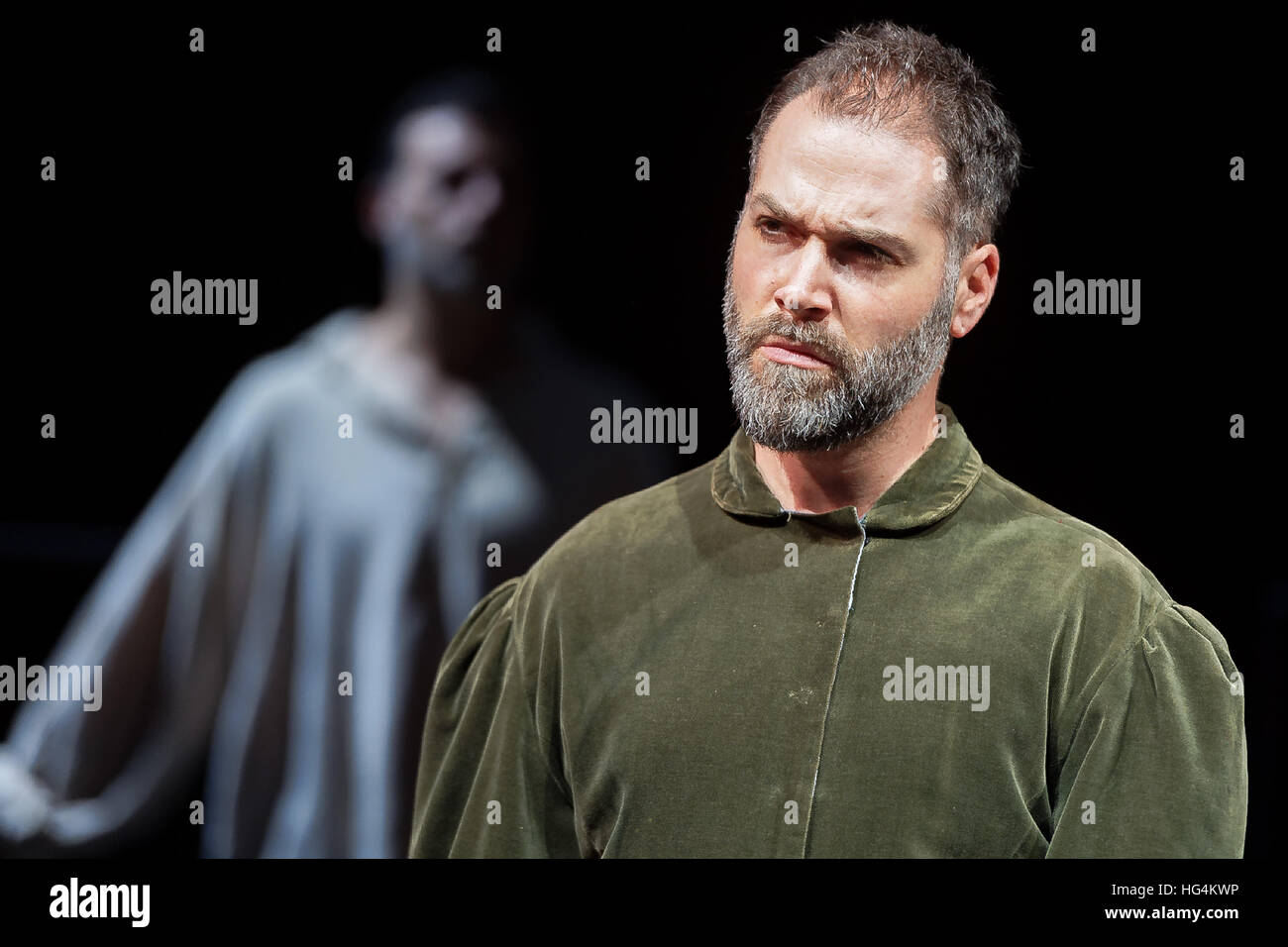 Sydney, Australia. 04th Jan, 2017. Tenor Mitchell Butel pictured in a scene from Sydney Chamber Opera's World Premiere production of 'Biographica'. Biographica an opera following renaissance polymath Geraldo Cardano to be performed as part of the Sydney Festival at Carriageworks by the Sydney Chamber Opera in association with Ensemble Offspring, composed by Mary Finsterer. © Hugh Peterswald/Pacific Press/Alamy Live News Stock Photo