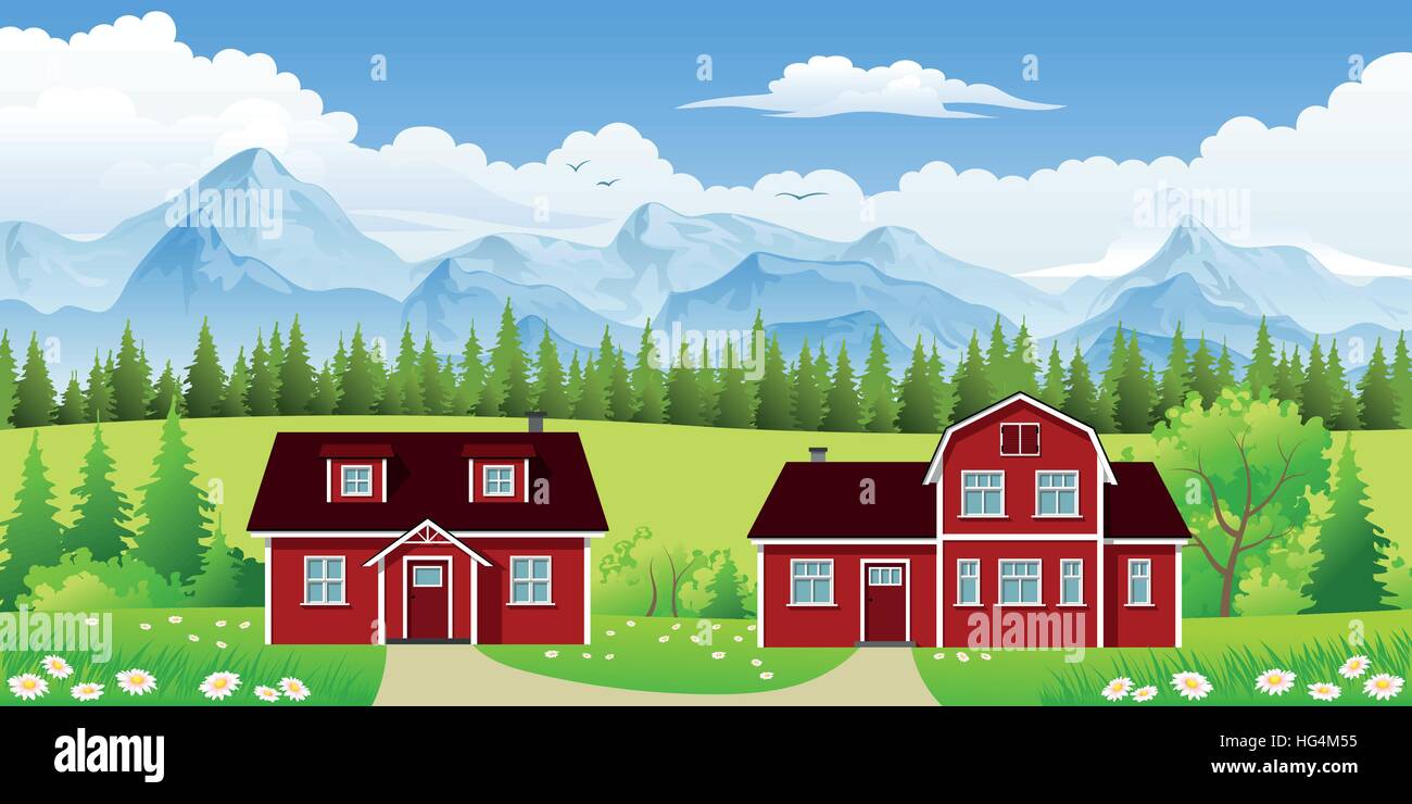 Two red classic country houses Stock Vector Image & Art Alamy
