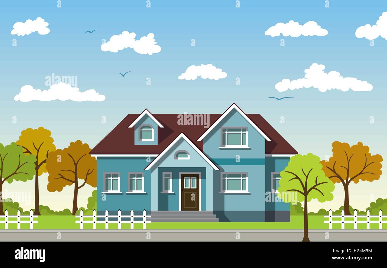 Classic Cottage in the autumn landscape Stock Vector Image & Art - Alamy