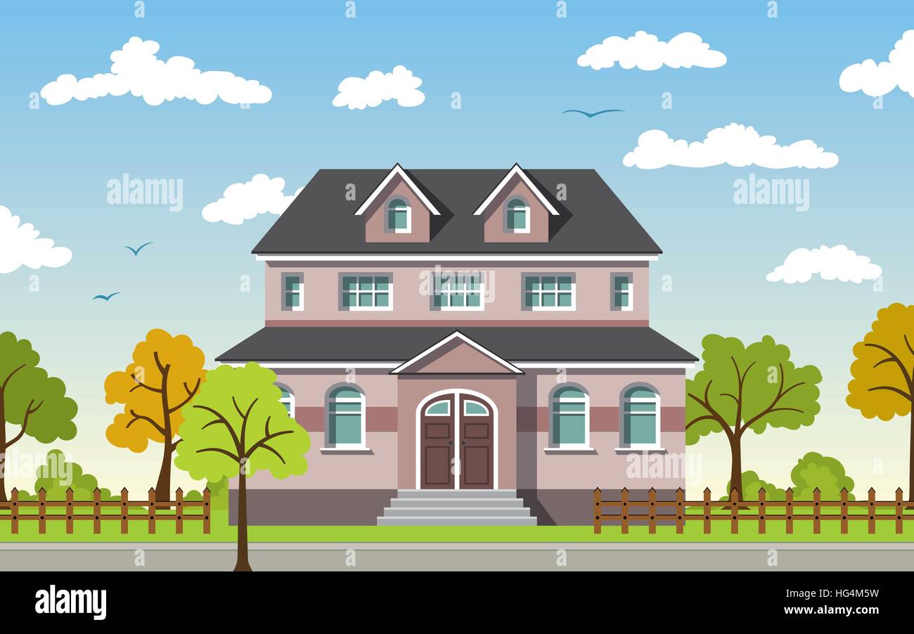 Classic Cottage in the autumn landscape Stock Vector Image & Art - Alamy