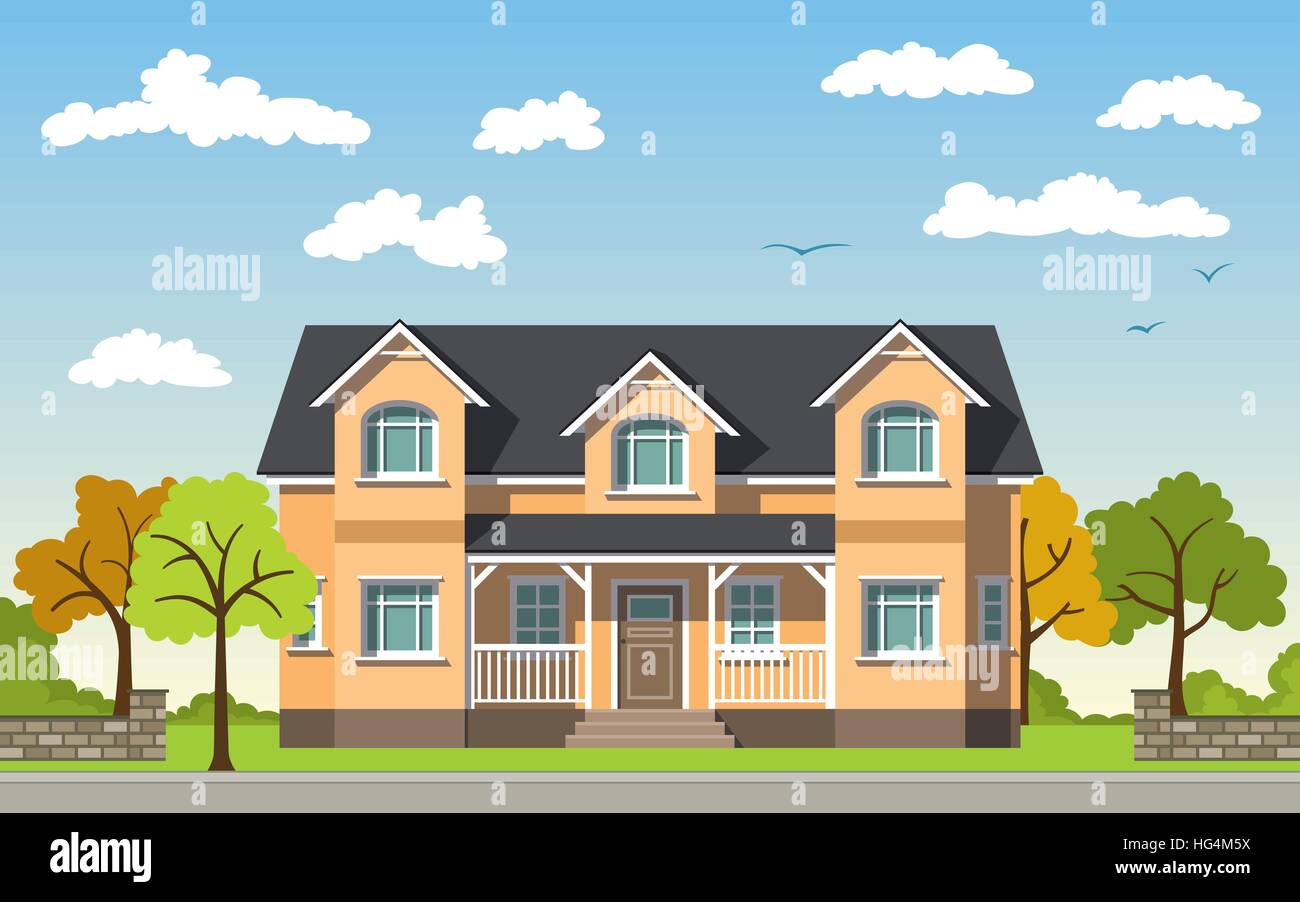 Classic Cottage in the autumn landscape Stock Vector Image & Art - Alamy