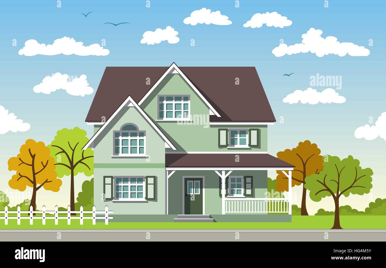 Classic Cottage in the autumn landscape Stock Vector Image & Art - Alamy