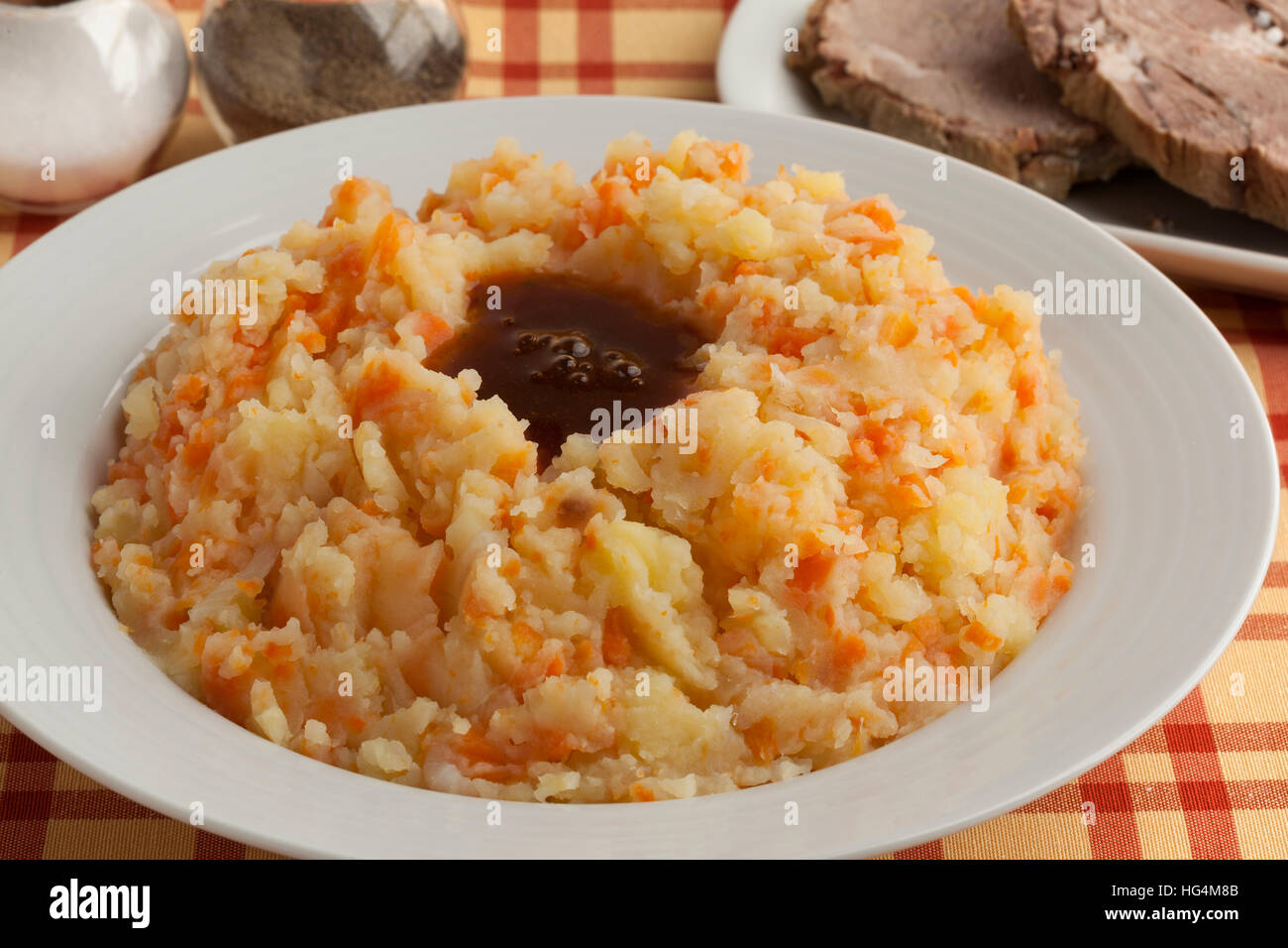 Dish with traditional dutch stew, meat and gravy Stock Photo
