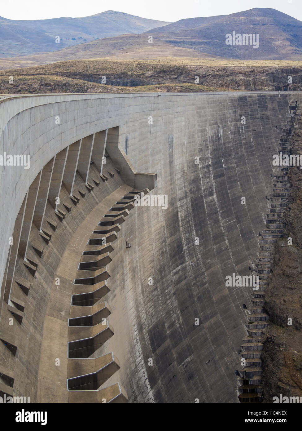 Concrete dam wall and overflow of impressive Katse Dam hydroelectric