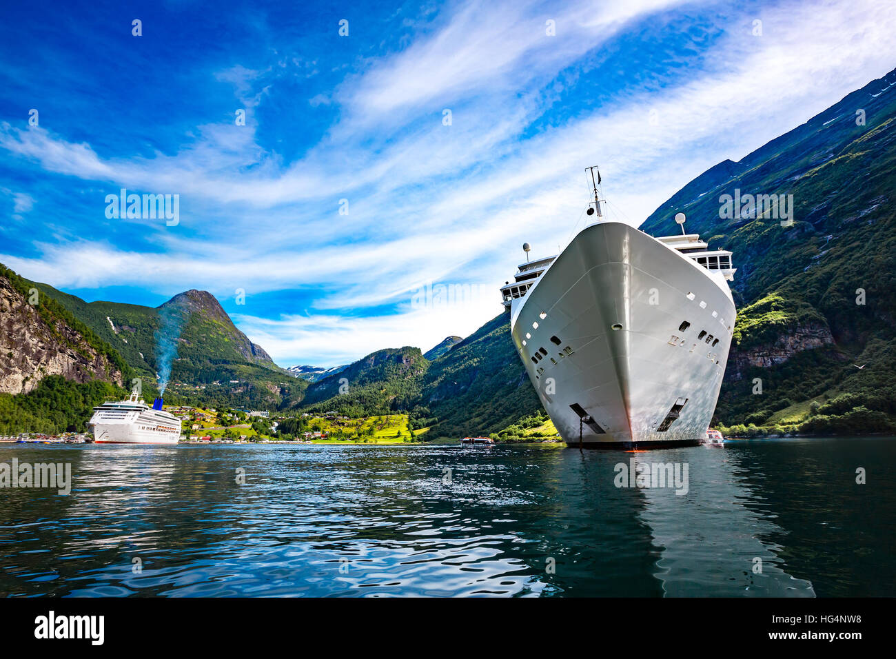 Cruise Ship, Cruise Liners On Geiranger fjord, Norway Stock Photo
