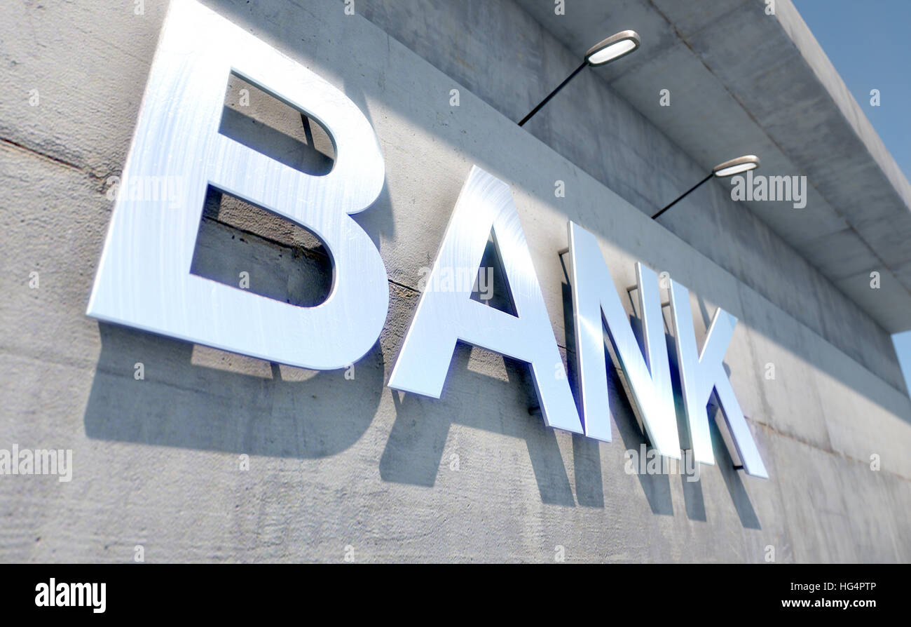 A 3D render of laser cut signage above the entrance to a modern generic