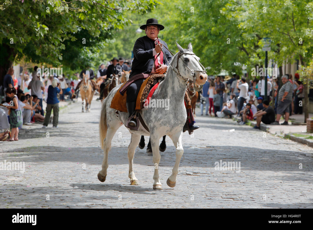 Gaucho parade on the Day of Tradition, San Antonio de Areco, La Pampa, Argentina, South America Stock Photo