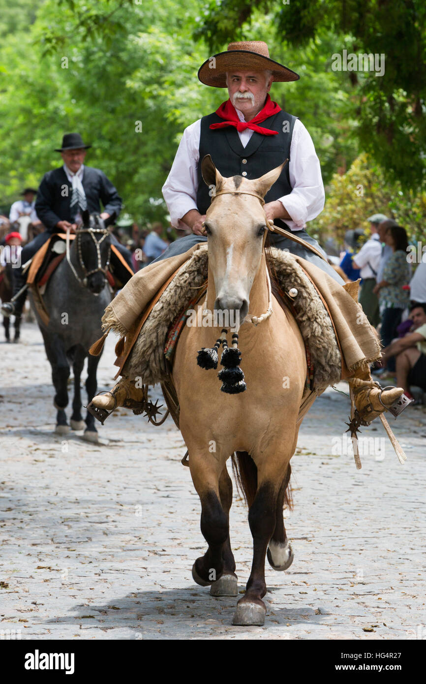 Gaucho parade on the Day of Tradition, San Antonio de Areco, La Pampa, Argentina, South America Stock Photo