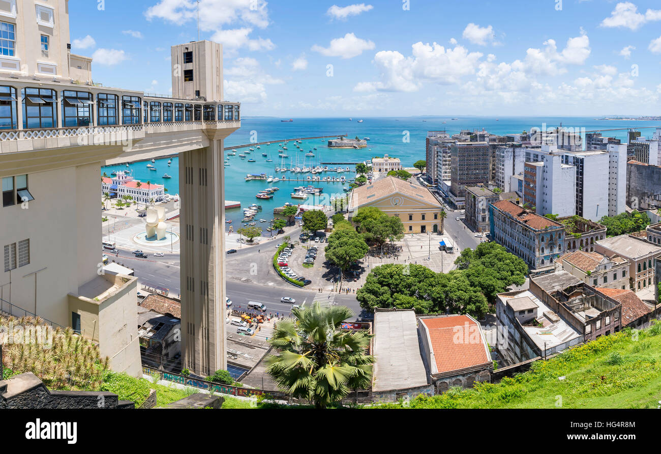 Scenic landscape view of Salvador, Brazil with a view of the Bay of All Saints Stock Photo