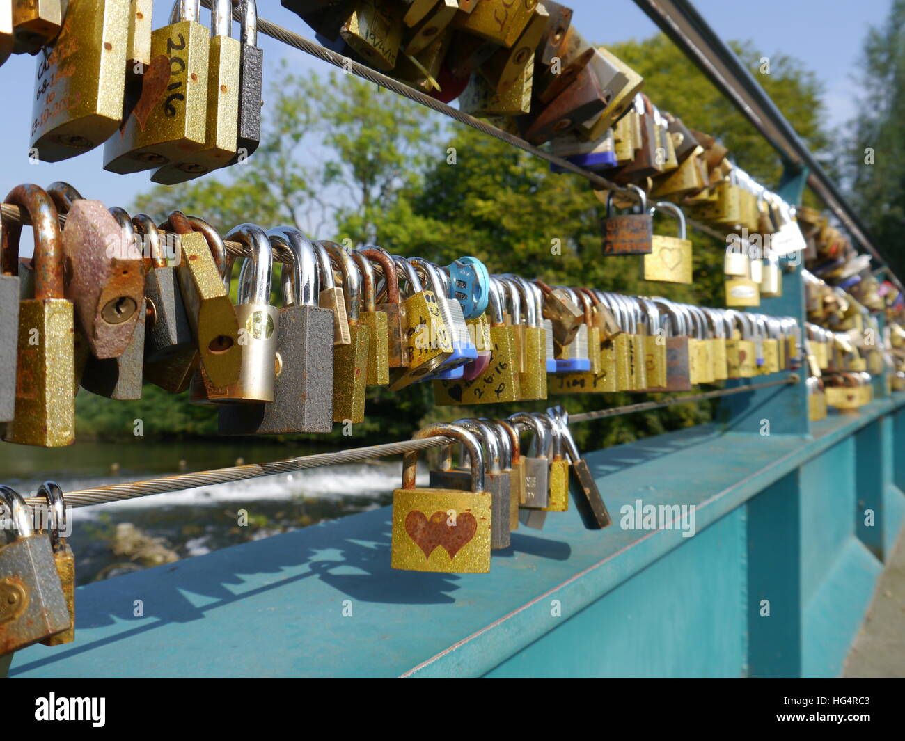 Love Lock Bridge over River Wye, Bakewell, Derbyshire Stock Photo 130413251 Alamy