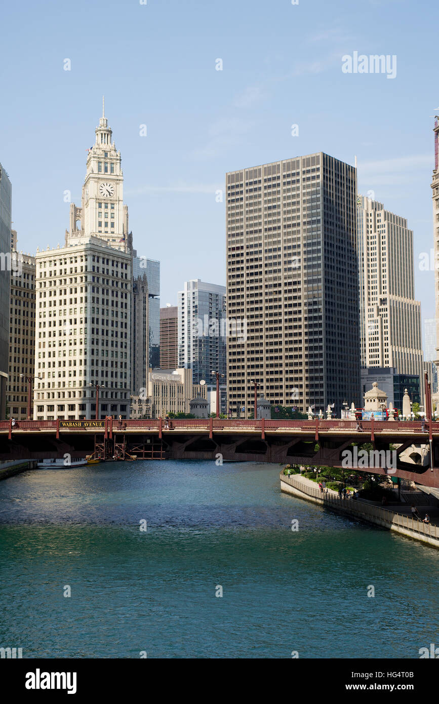 Downtown Chicago with Irv Kupcinet Bridge, Chicago, Cook County, Illinois, USA Stock Photo
