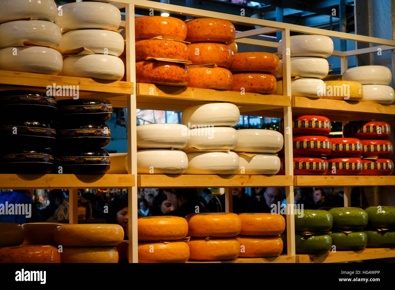 Dutch cheeses at Rotterdam's Markthal, the indoor food market Stock