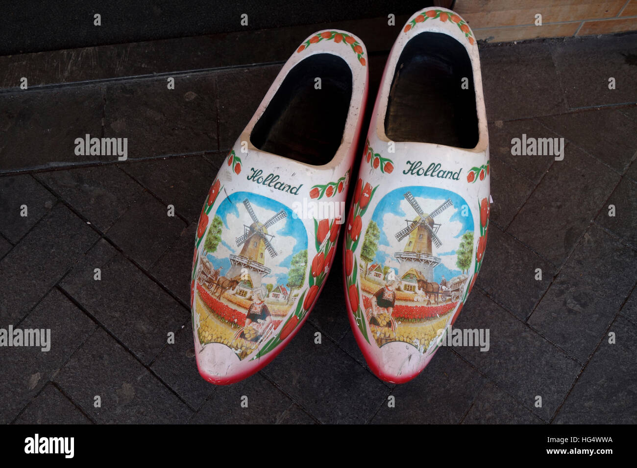 Wooden Dutch clogs for sale in a Market, Amsterdam, Netherlands Stock