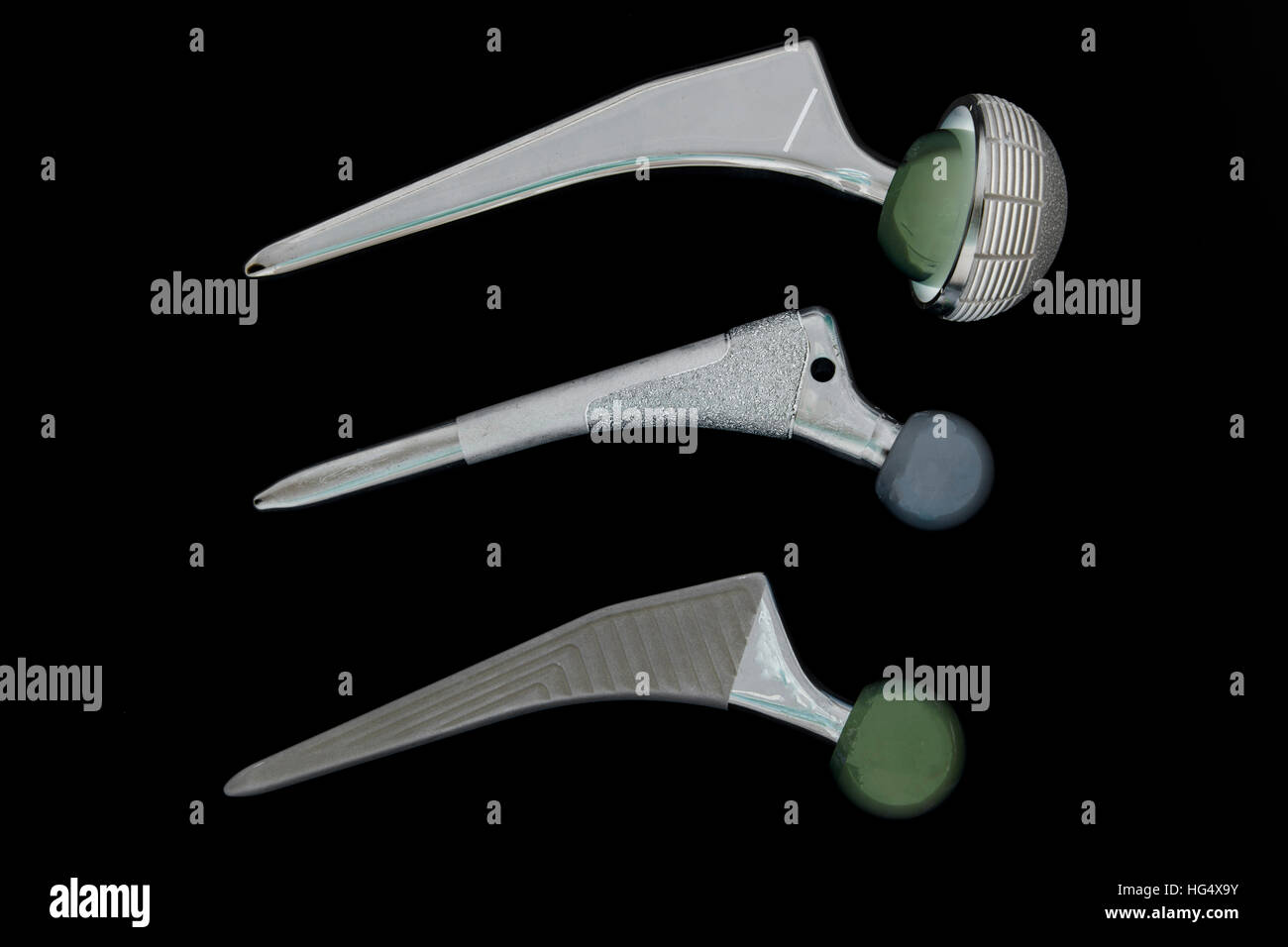 Endoprosthesis, artificial hip joint, consists of the hip stem, ball head, hip socket with pans insert, Stock Photo