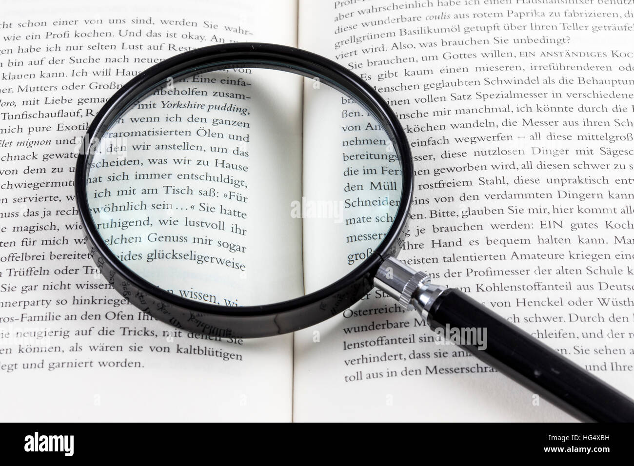 Reading aid, reading glasses, magnifying glass, loupe Stock Photo