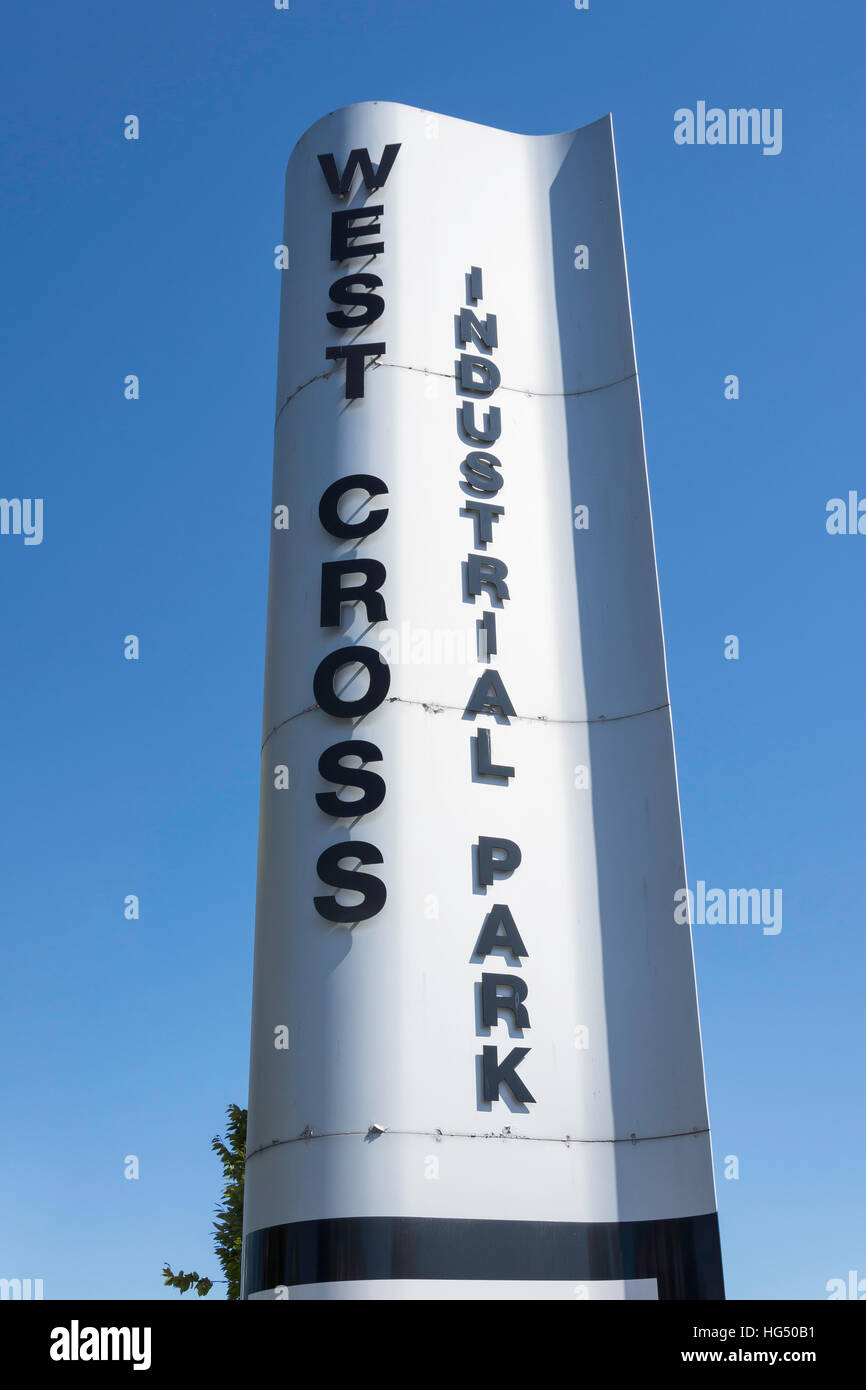 West Cross Industrial Park sign, Great West Road, Brentford, London Borough of Hounslow, Greater London, England, United Kingdom Stock Photo