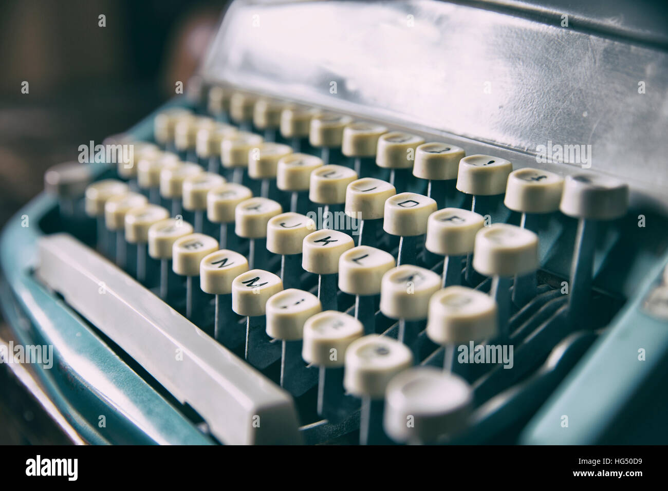Keyboard placed on retro typewriter. Horizontal indoors shot Stock ...