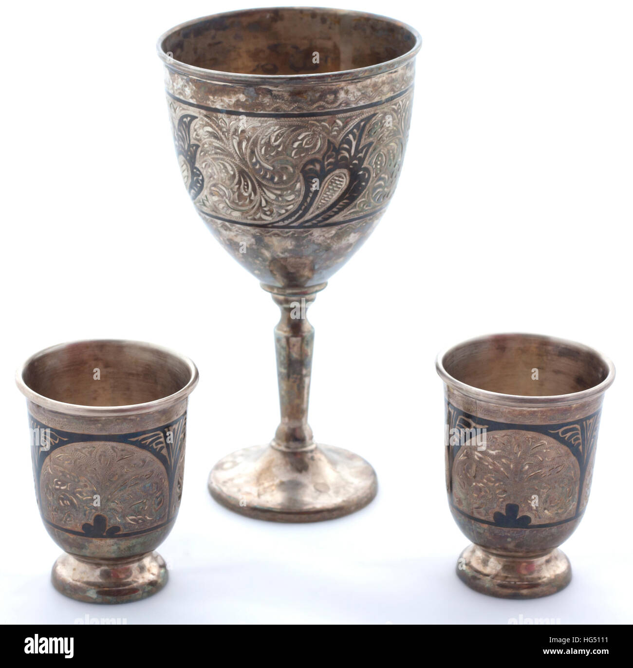 Set of silver wine glasses on a white background, isolated Stock Photo