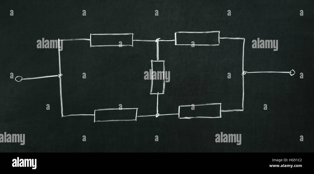 The electrical diagram drawn on a blackboard with chalk Stock Photo