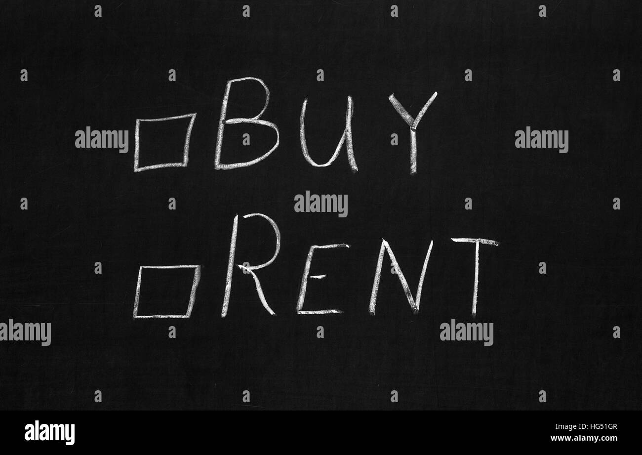 The choose buy or rent written on the blackboard with chalk Stock Photo