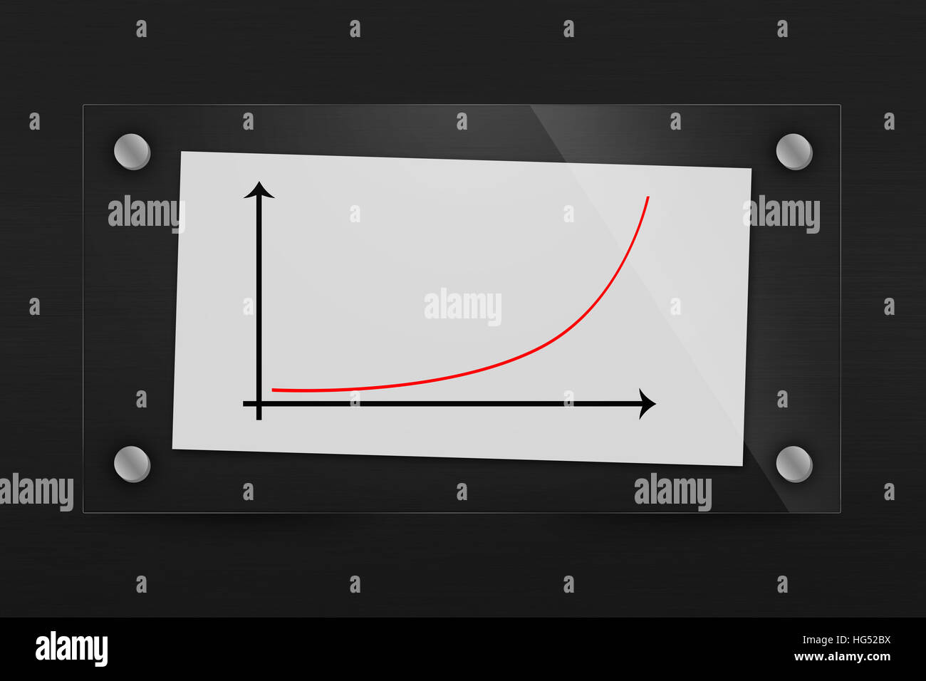 Behind glass sheet of paper with exponential growth chart Stock Photo