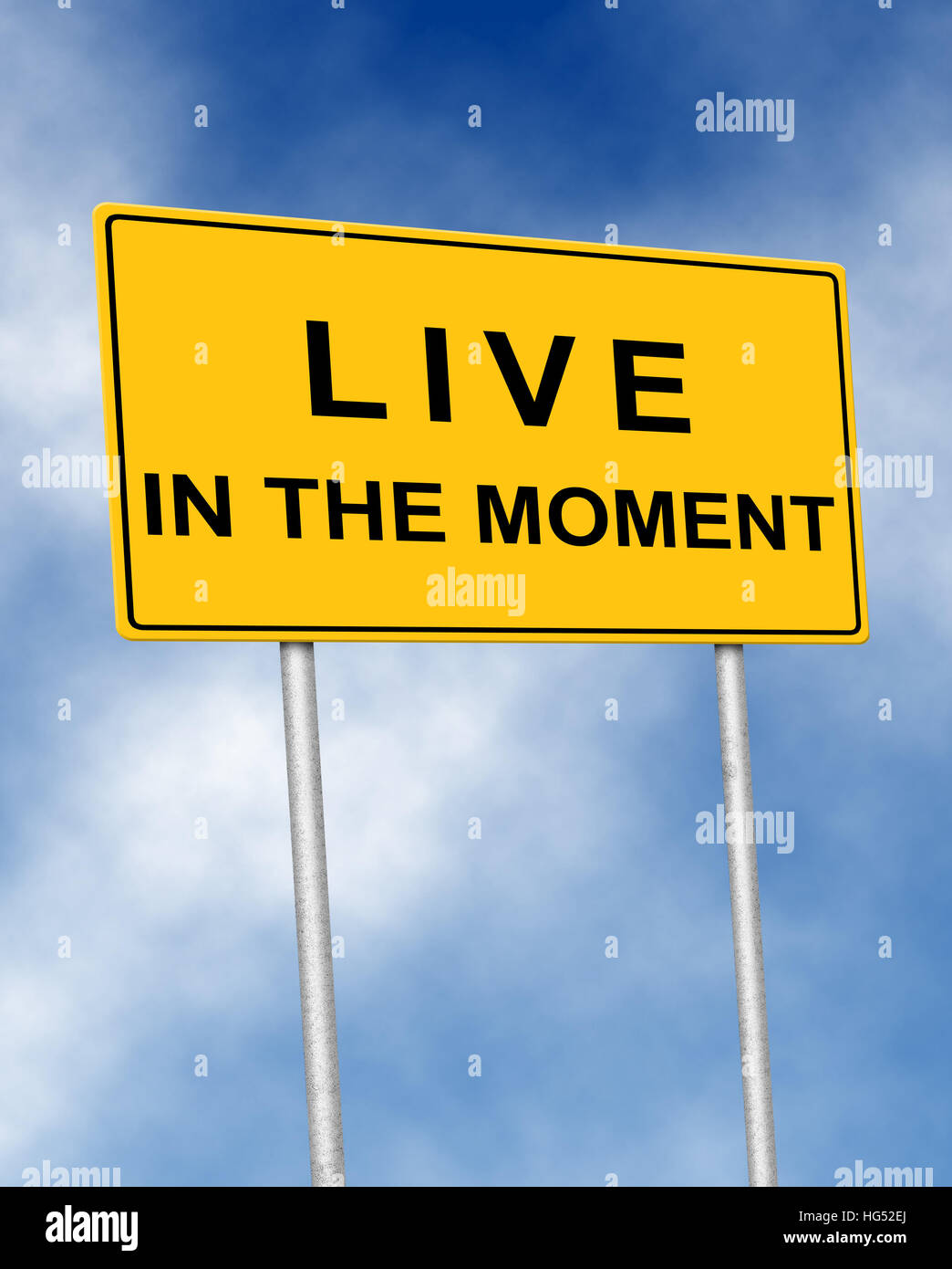 The road sign symbol with text Live in the moment Stock Photo